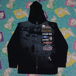 Y2K Metal Mulisha Vintage All Over Print Zip Up Hoodie Hooded Sweatshirt